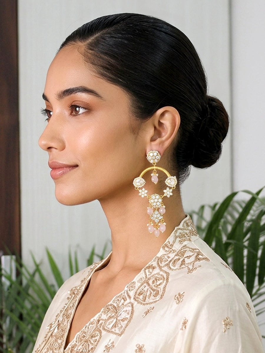 Abhika Chandbali Earrings-Pastel Pink
