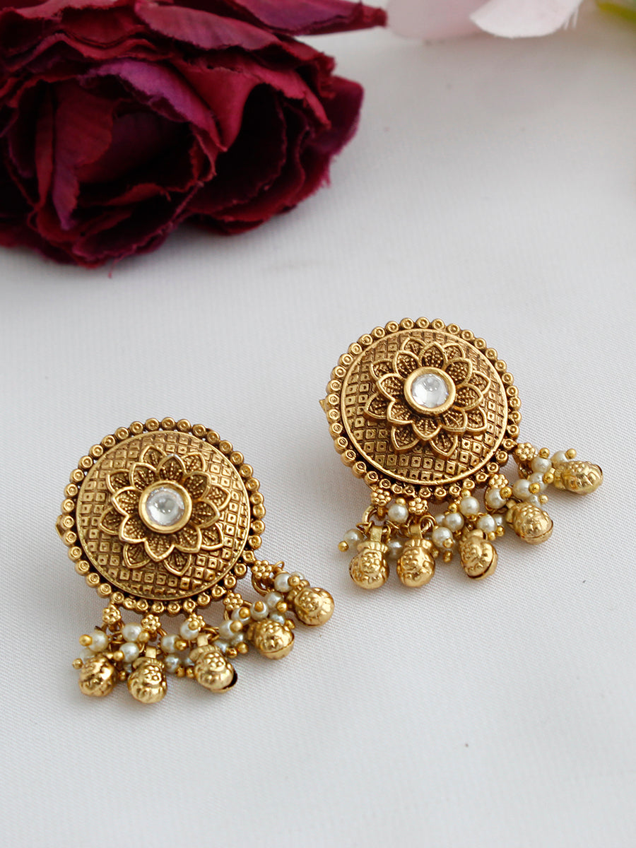 Abhilasha Stud Earrings Ready-to-Ship temple Earrings for NRIs-Gold