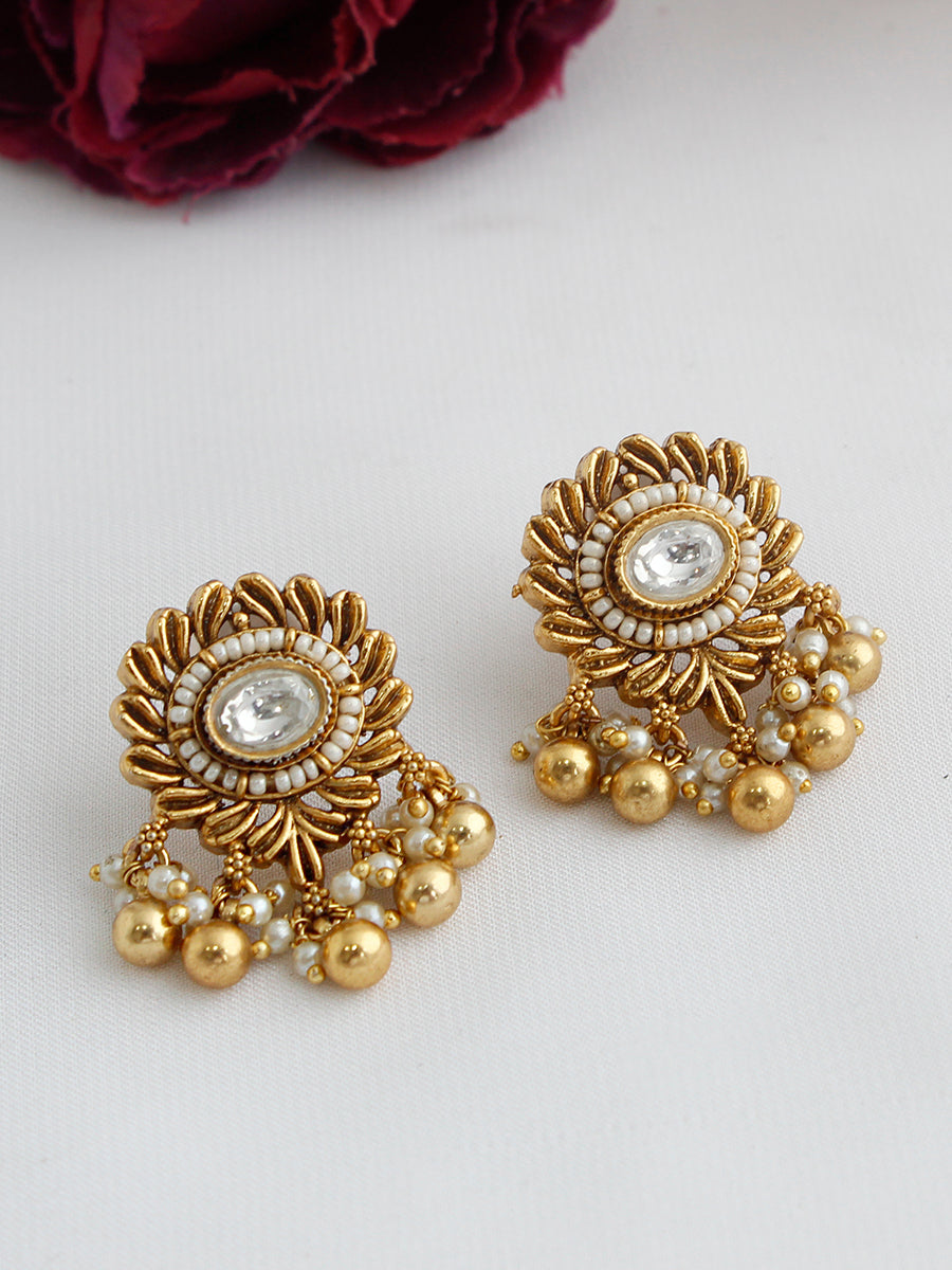 Pranika Stud Earrings Indian Jewelry USA Earrings Collection-Gold