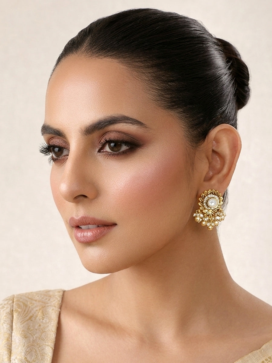 Pranika Stud Earrings Indian Jewelry USA Earrings Collection-Gold