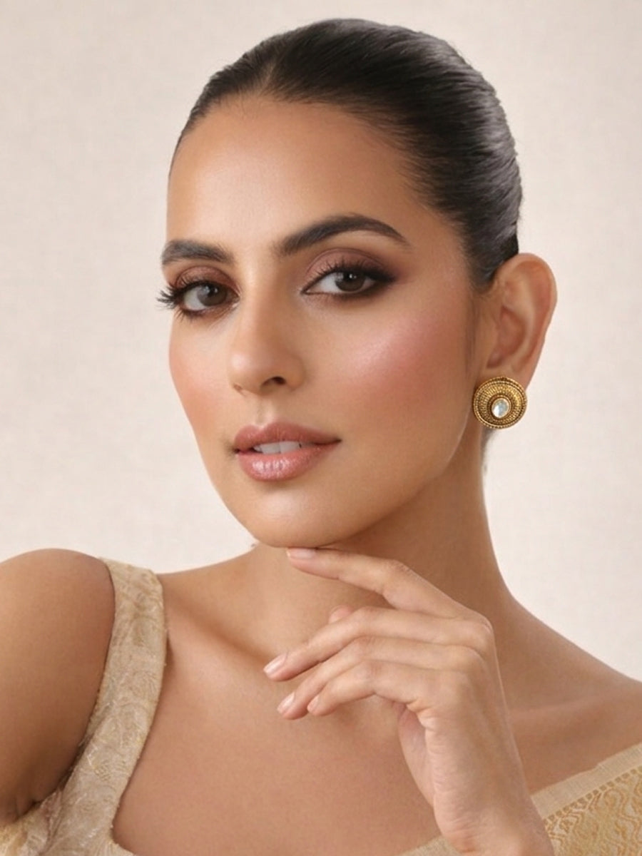 Anusha Stud Earrings Ready Inventory Indian Earrings Worldwide-Gold