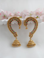 Sanchita Kanphool Earrings Traditional Indian Jhumkas for Ethnic Fashion-Maroon / Green