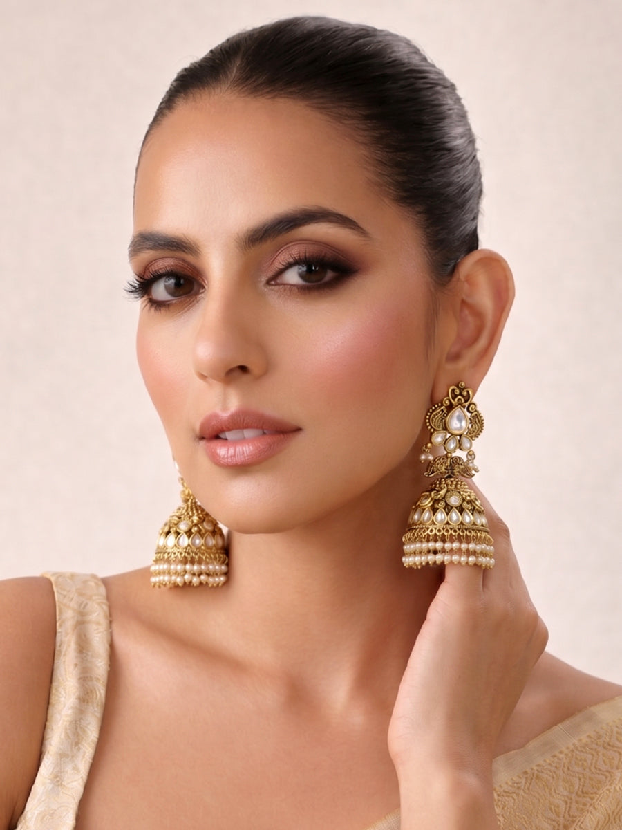 Sanvika Jhumki Earrings Bollywood Style Earrings for Desi Styling_gold