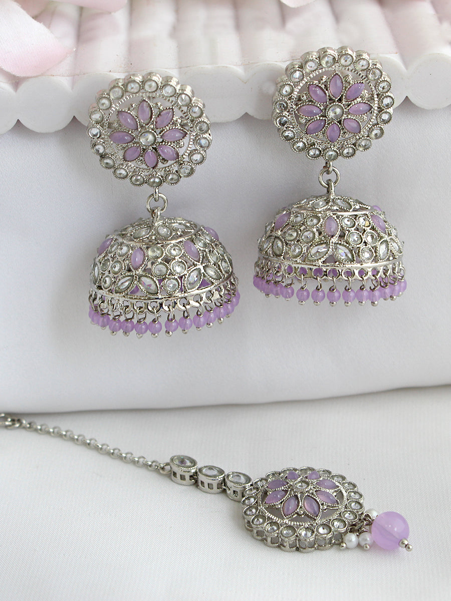 Nishka Jhumki Earrings & Tikka-Lavender