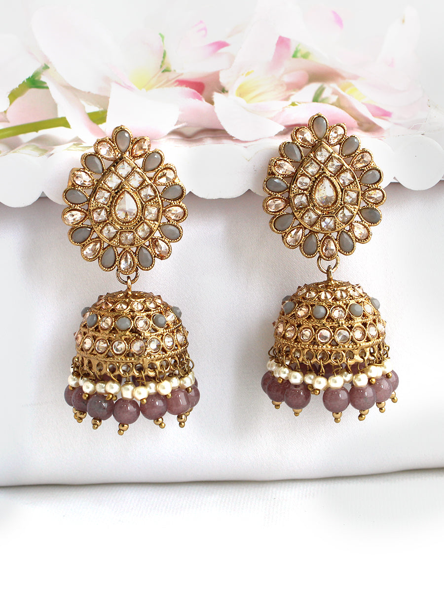 Anureet Jhumki Earrings-Grey