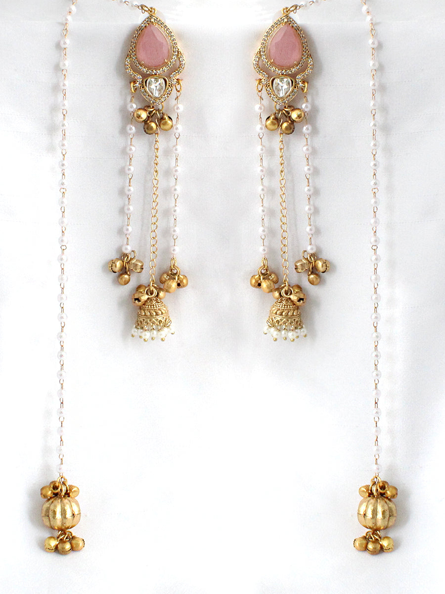 Nivedita Long Jhumki Earrings-Pastel Pink