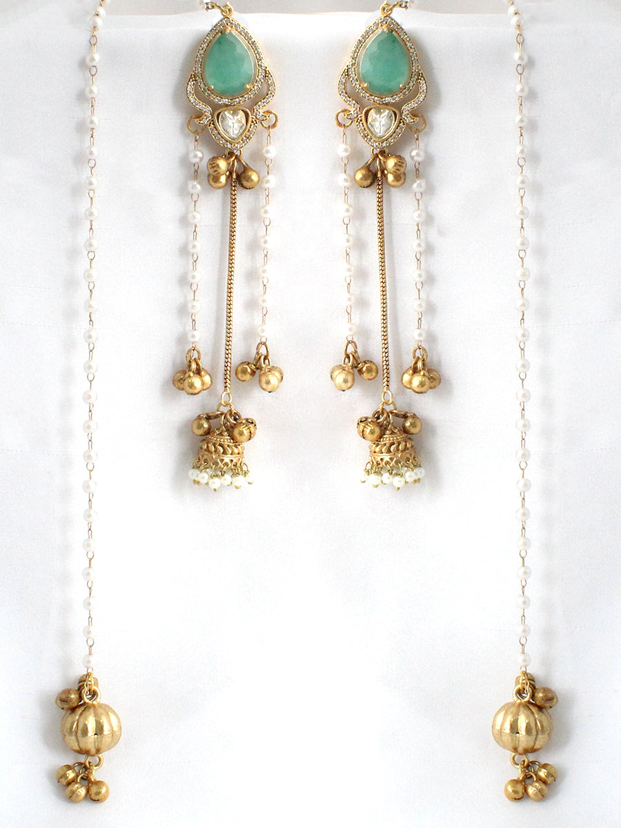 Nivedita Long Jhumki Earrings-Mint Green
