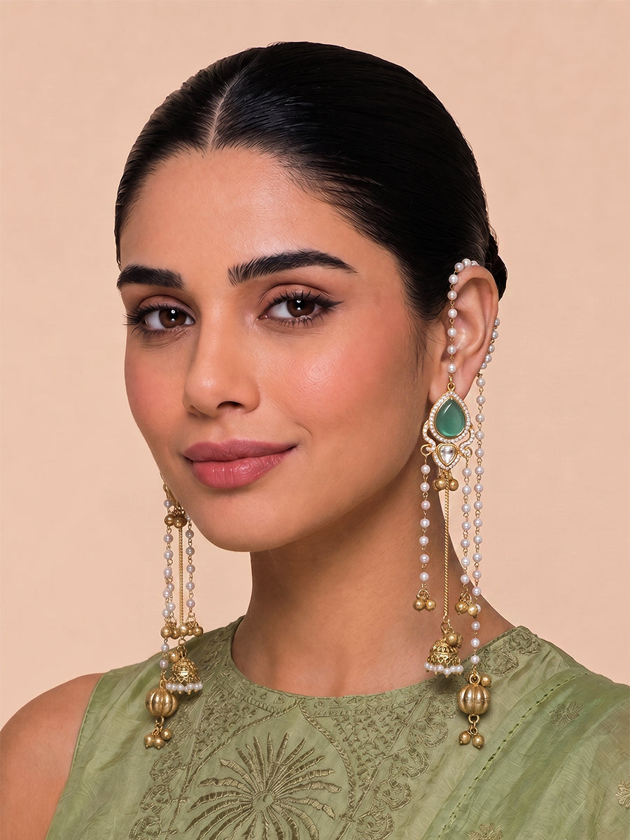 Nivedita Long Jhumki Earrings-Mint Green