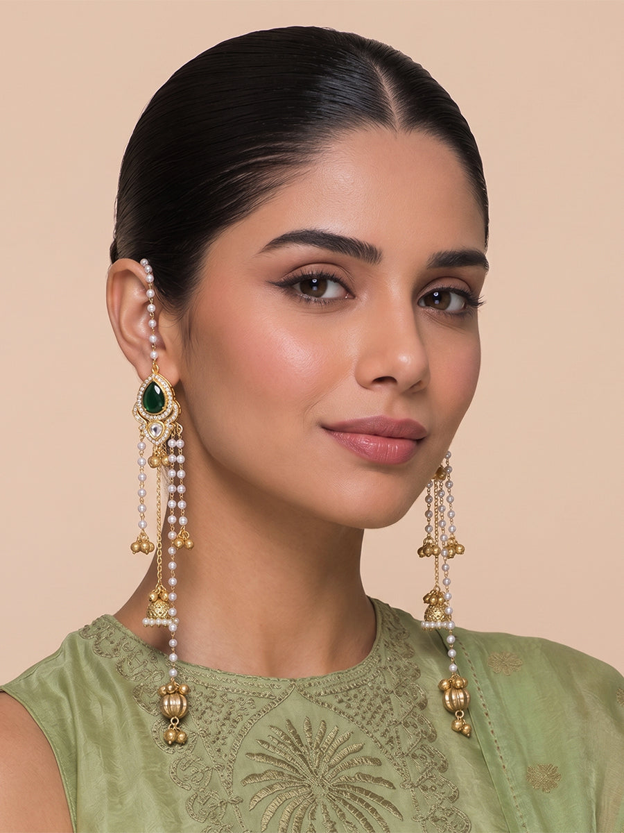Nivedita Long Jhumki Earrings-Green