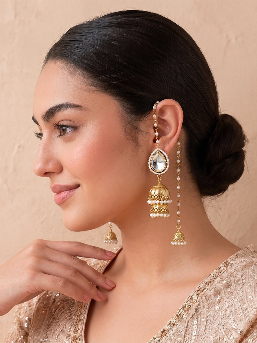 Gayatri Long Jhumki Earrings - Gold