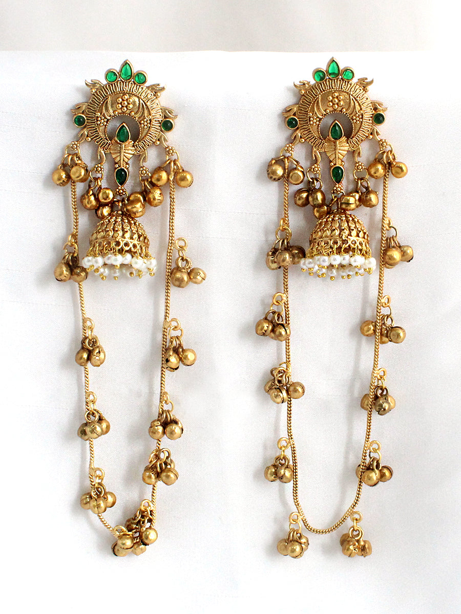 Mirasa Long Jhumki Earrings-Green