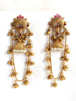 Mirasa Long Jhumki Earrings-Maroon