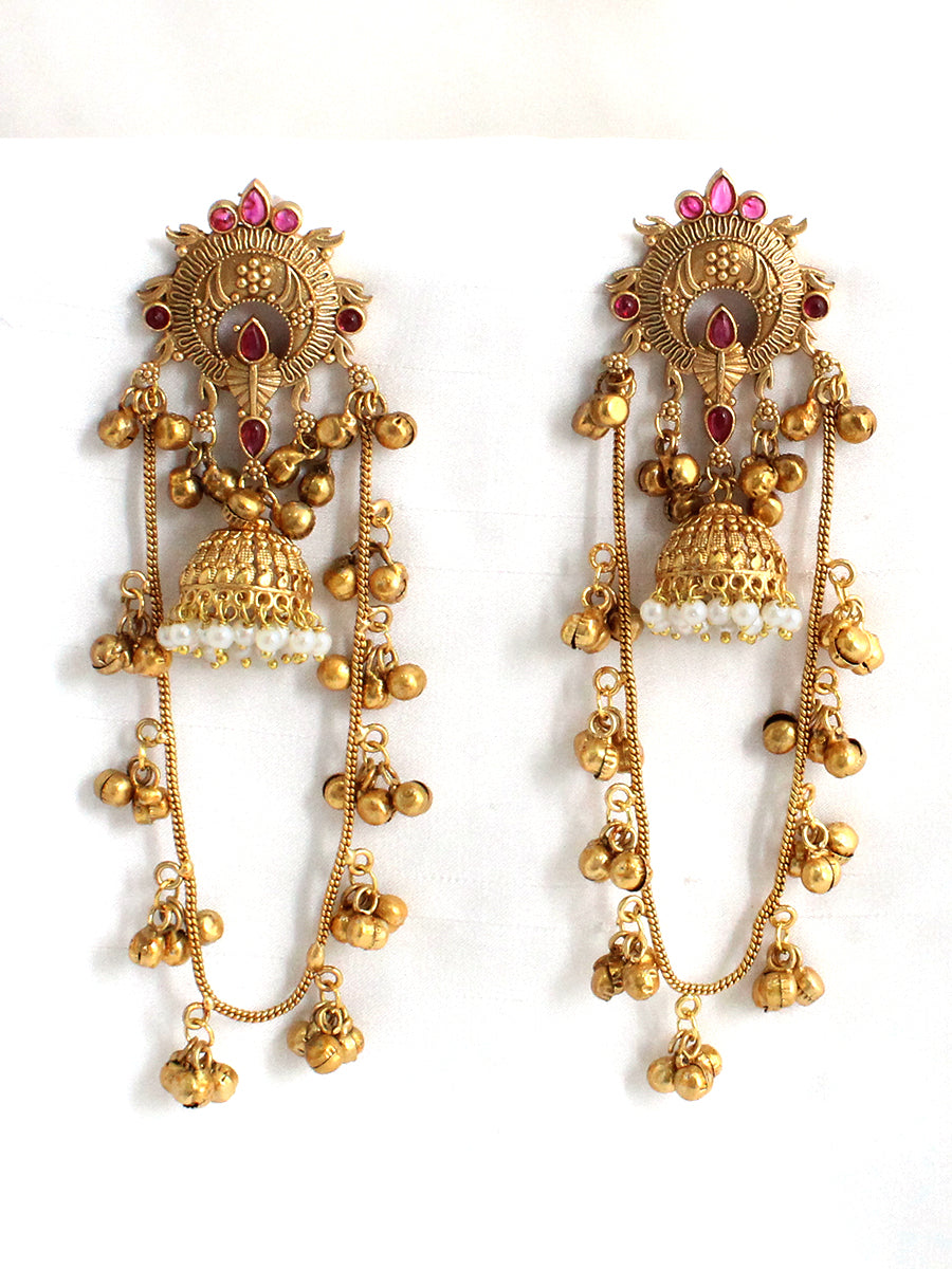 Mirasa Long Jhumki Earrings-Maroon
