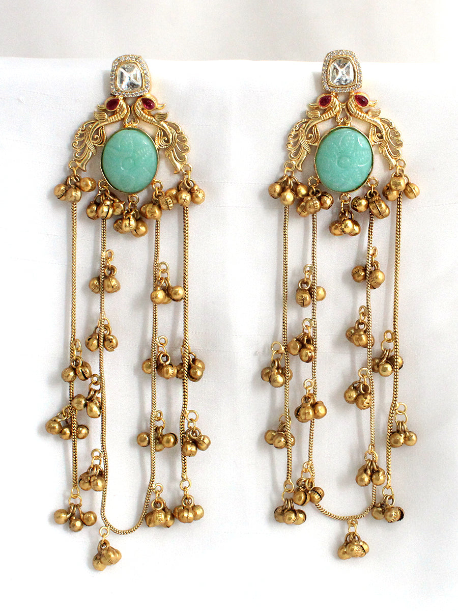 Nirali Long Earrings-Mint Green