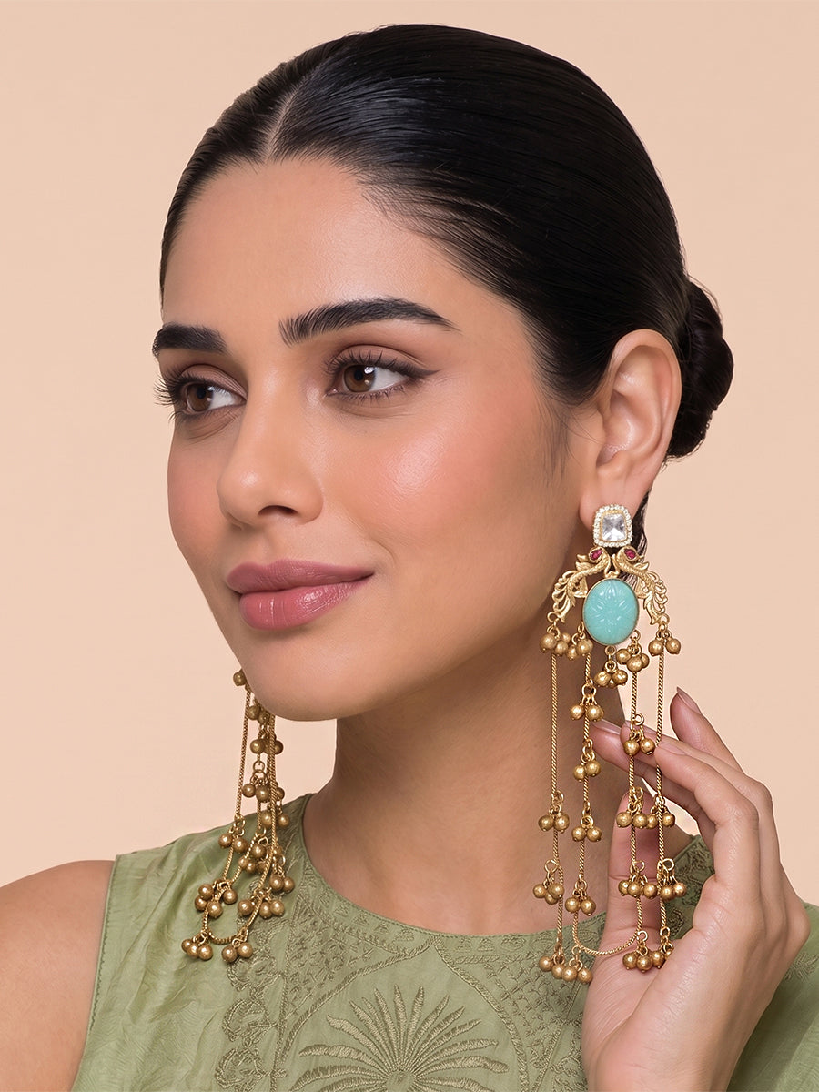Nirali Long Earrings-Mint Green