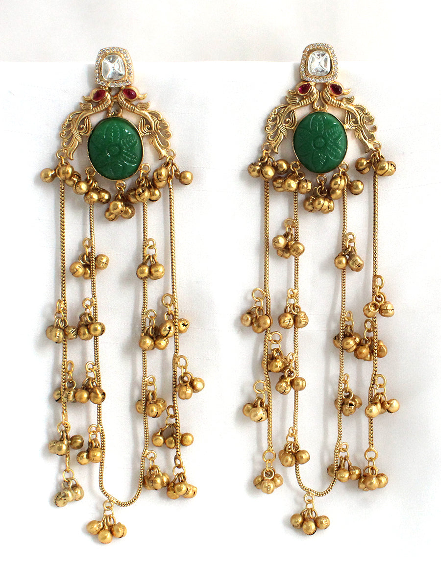Nirali Long Earrings-Green