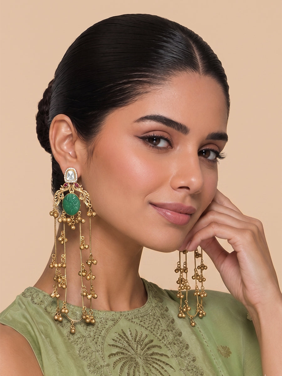 Nirali Long Earrings-Green