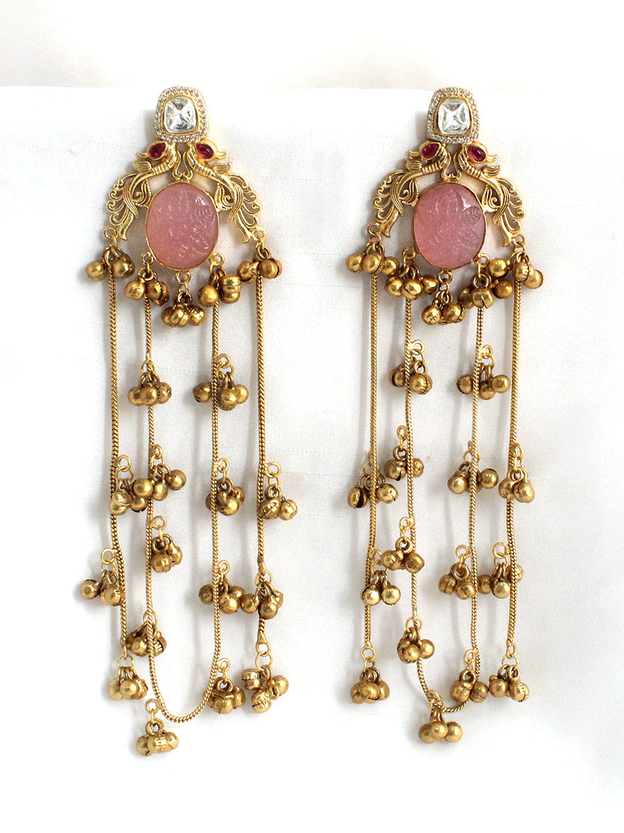 Nirali Long Earrings-Pastel Pink