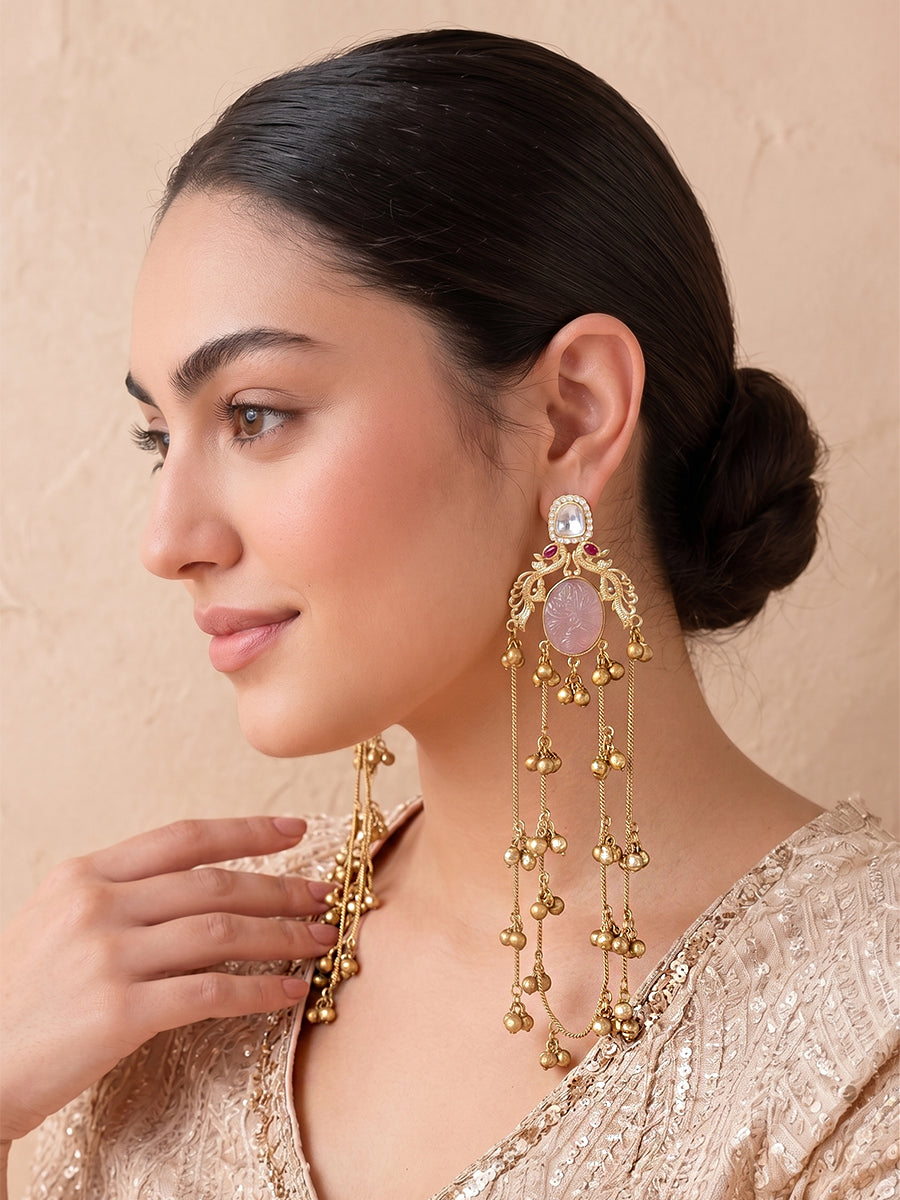 Nirali Long Earrings-Paste Pink