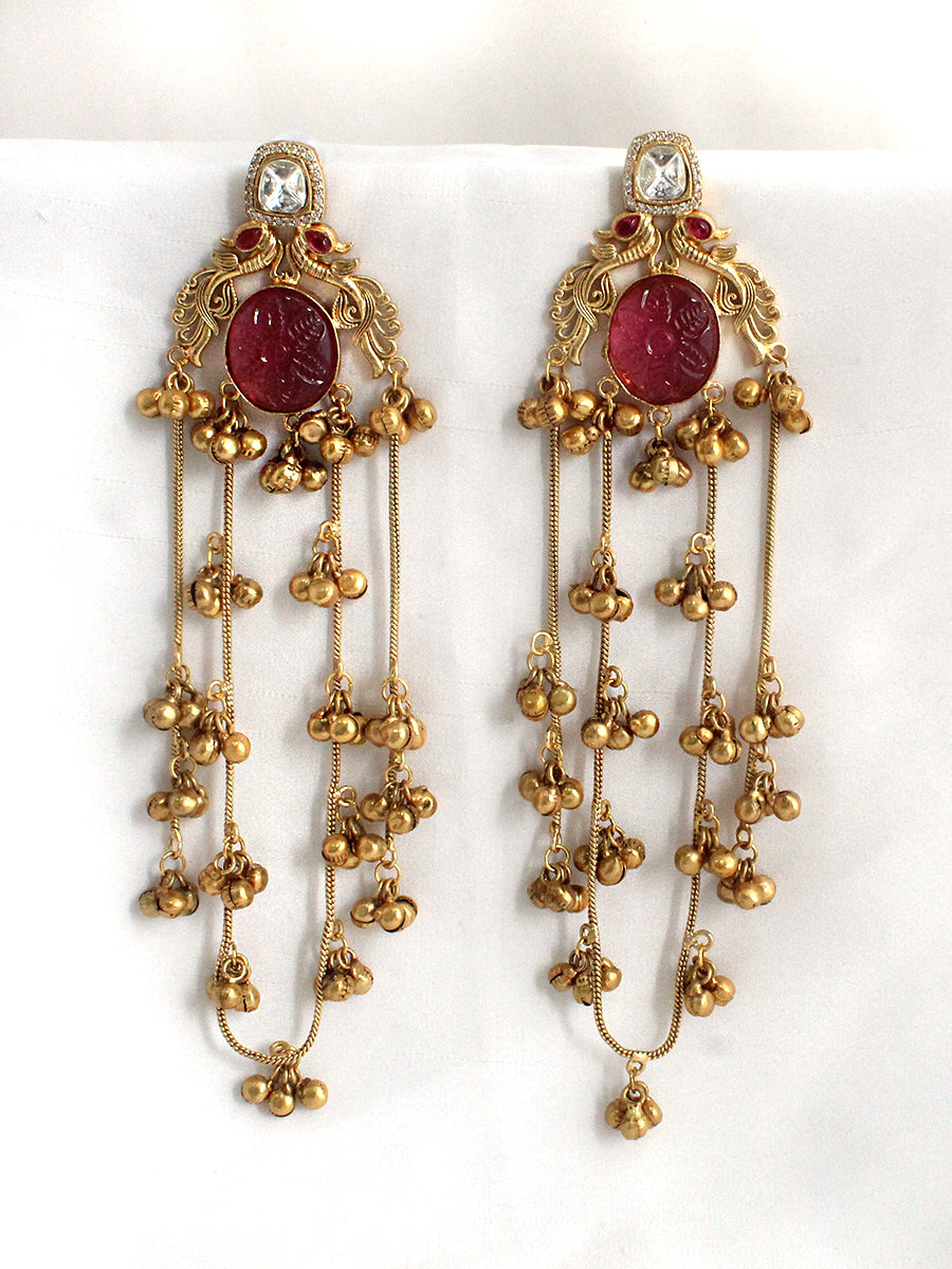 Nirali Long Earrings-Ruby Pink