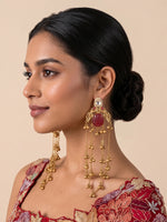 Nirali Long Earrings-Maroon