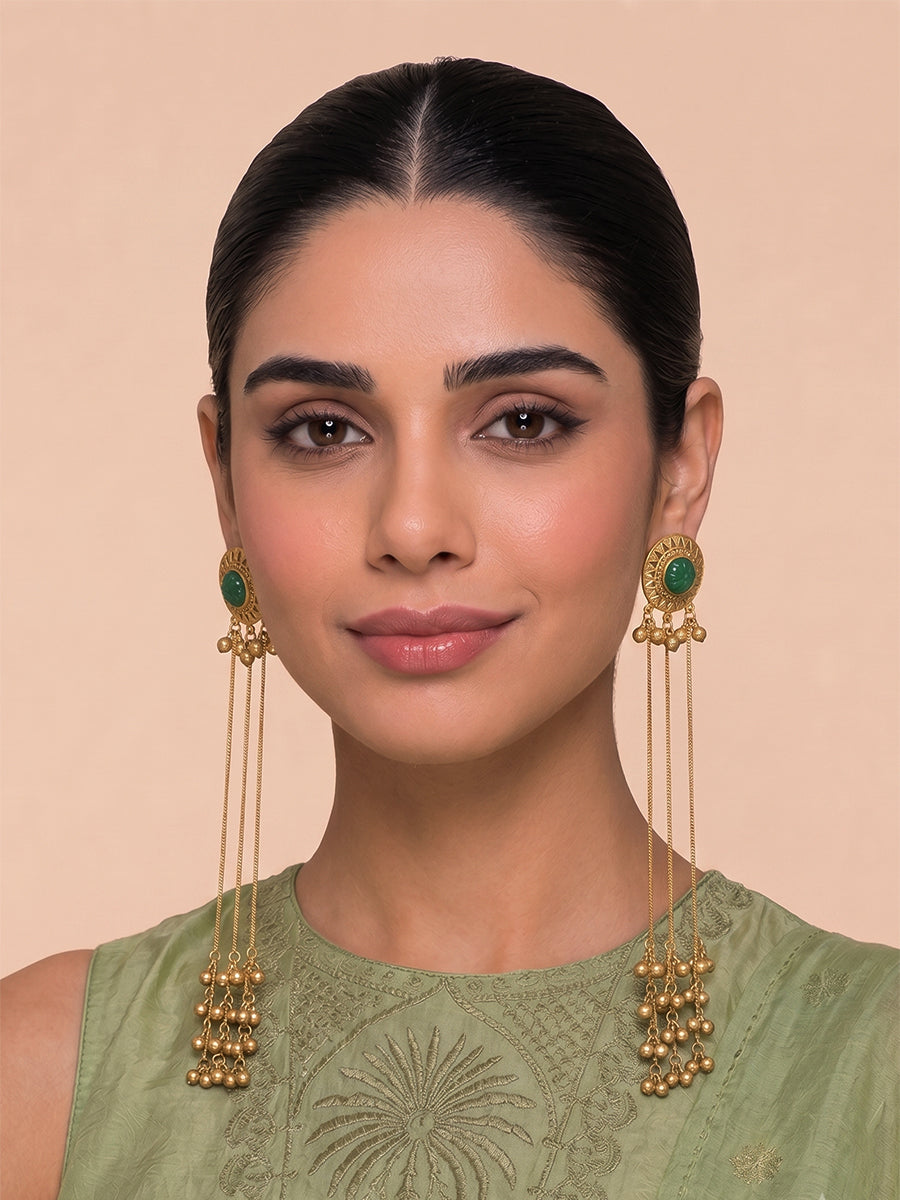 Urwa Long Earrings-Green