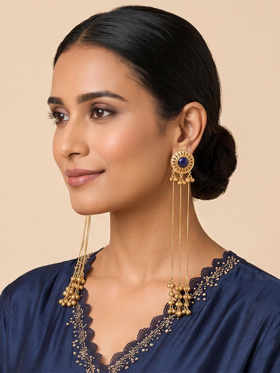 Urwa Long Earrings-Blue