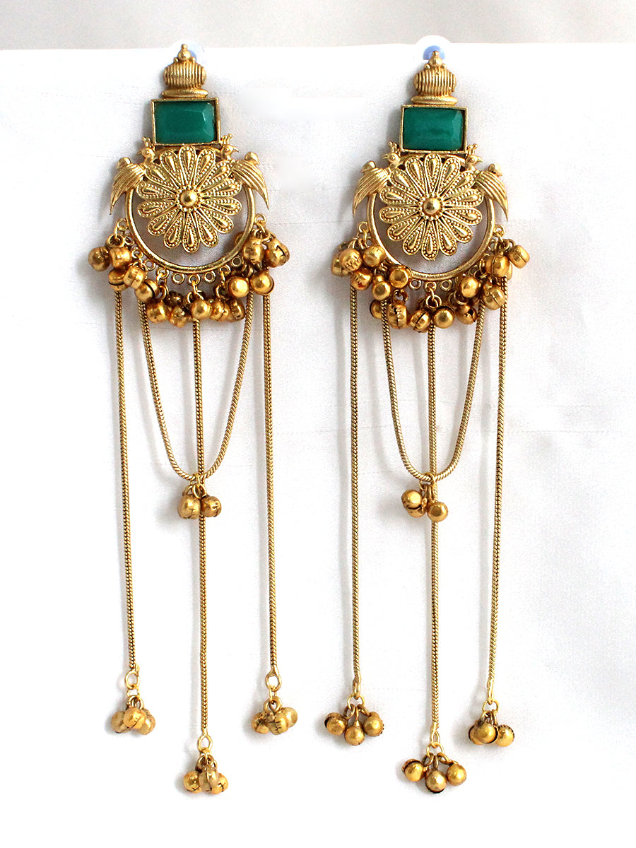 Nitara Long Earrings-Green