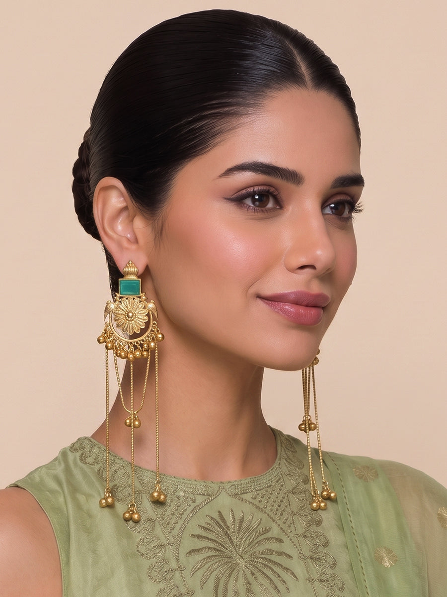 Nitara Long Earrings-Green