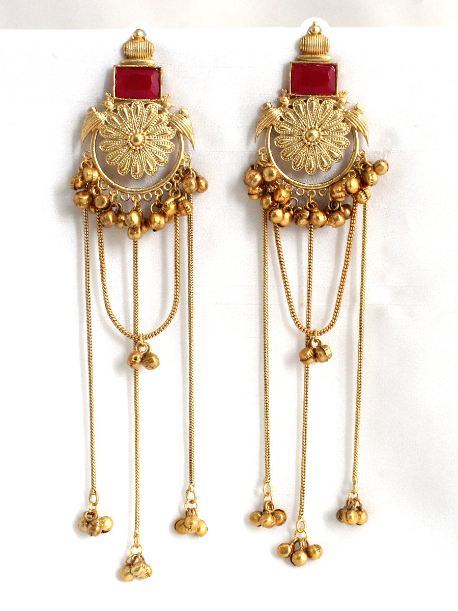 Nitara Long Earrings-Maroon