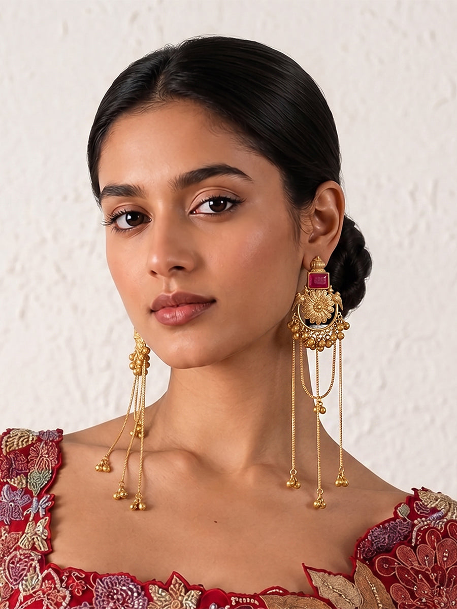 Nitara Long Earrings-Maroon
