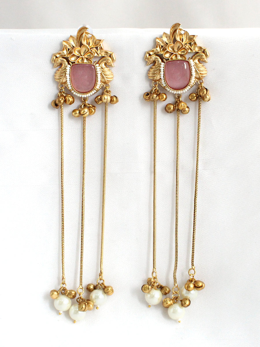 Netra Long Earrings-Pastel Pink