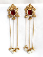 Netra Long Earrings-Maroon