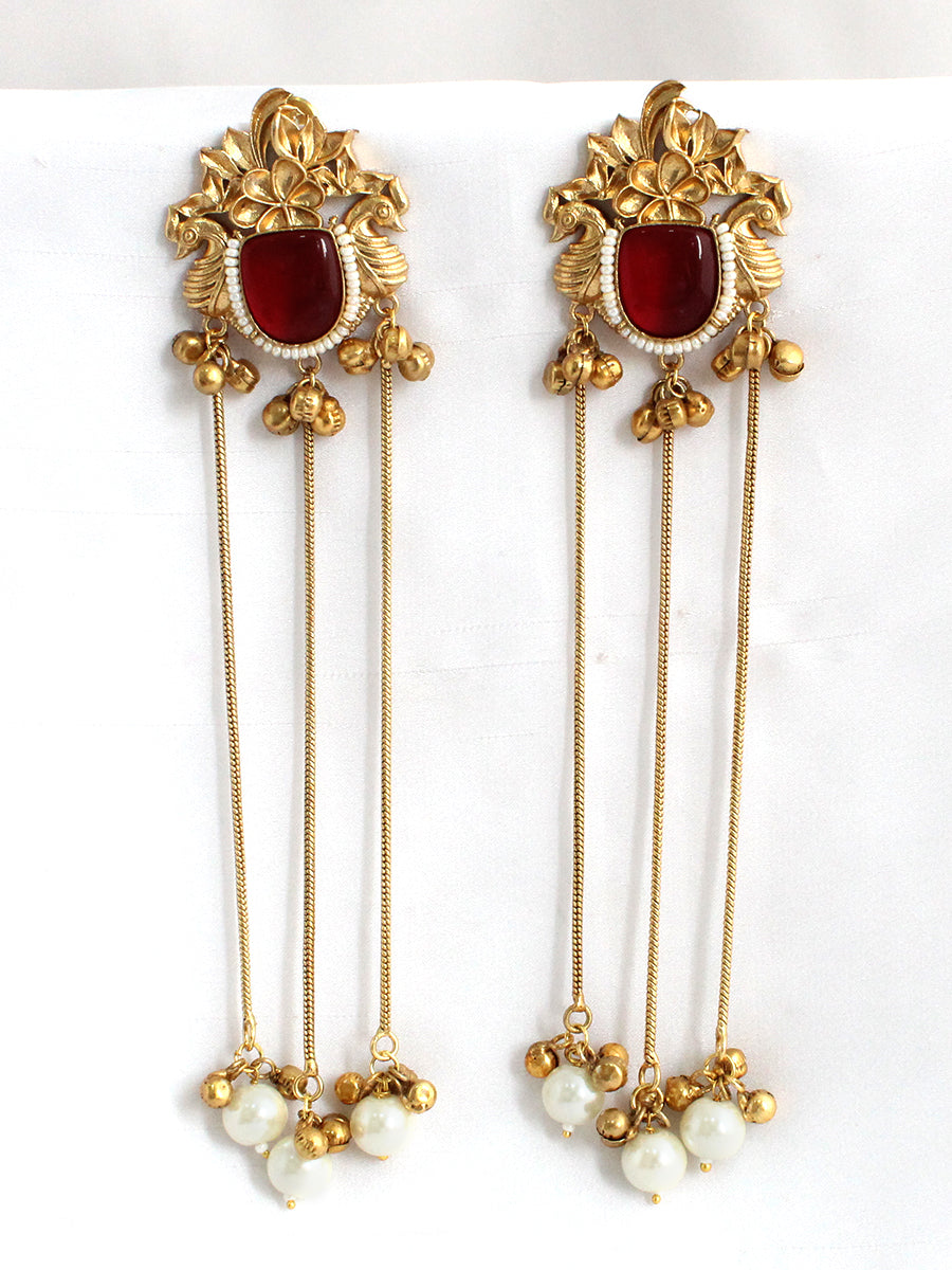 Netra Long Earrings-Maroon