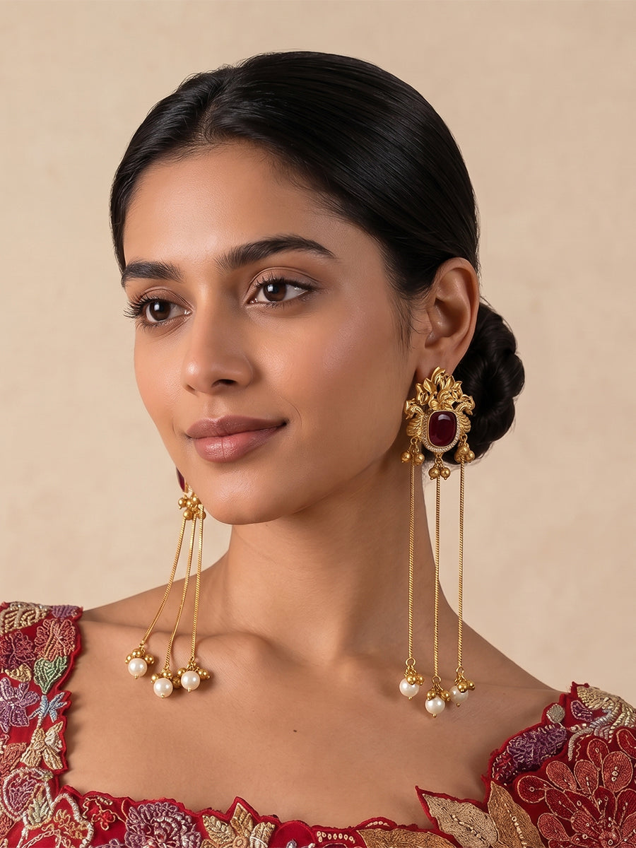 Netra Long Earrings-Maroon