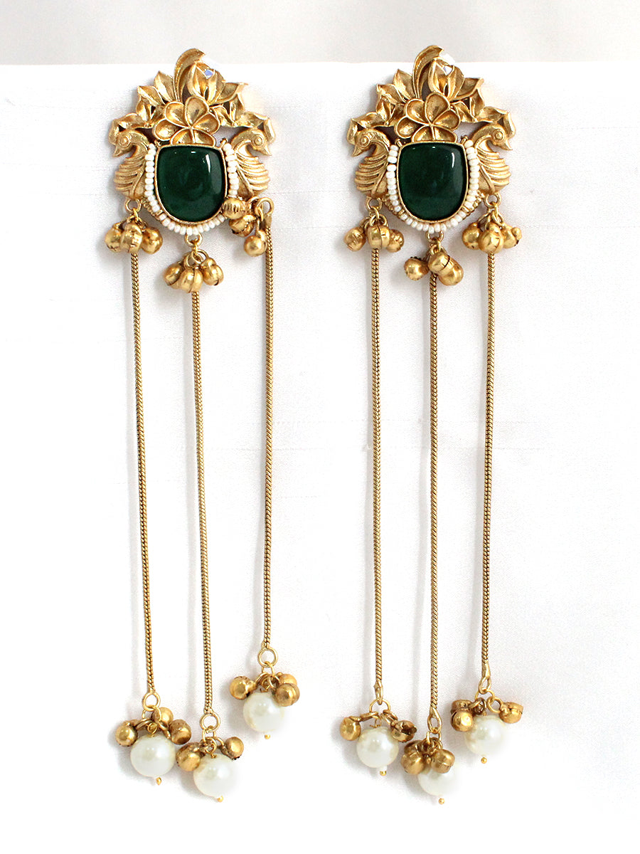 Netra Long Earrings-Green
