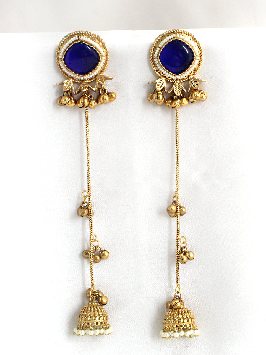 Shivani Long Earrings-Blue
