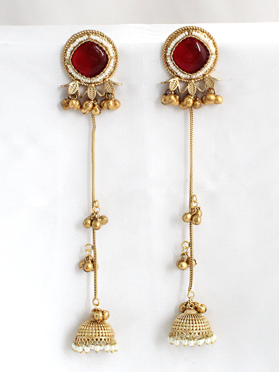 Shivani Long Earrings-Maroon