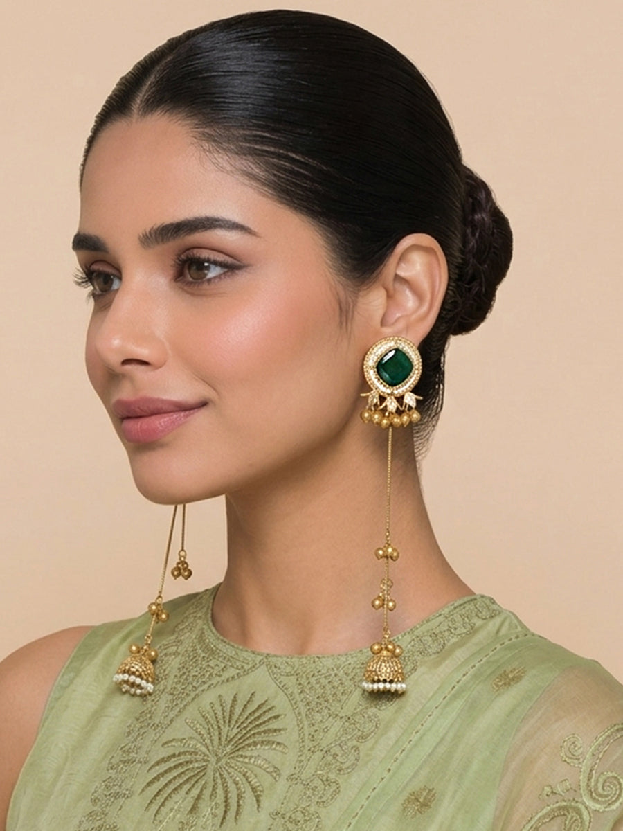 Shivani Long Earrings-Green
