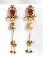Shuchi Long Jhumki Earrings-Ruby Pink