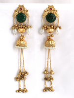 Shuchi Long Jhumki Earrings-Green