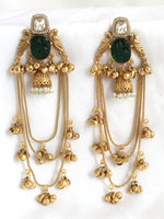 Saanjh Long Jhumki Earrings-Green