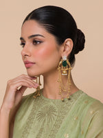 Saanjh Long Jhumki Earrings-Green