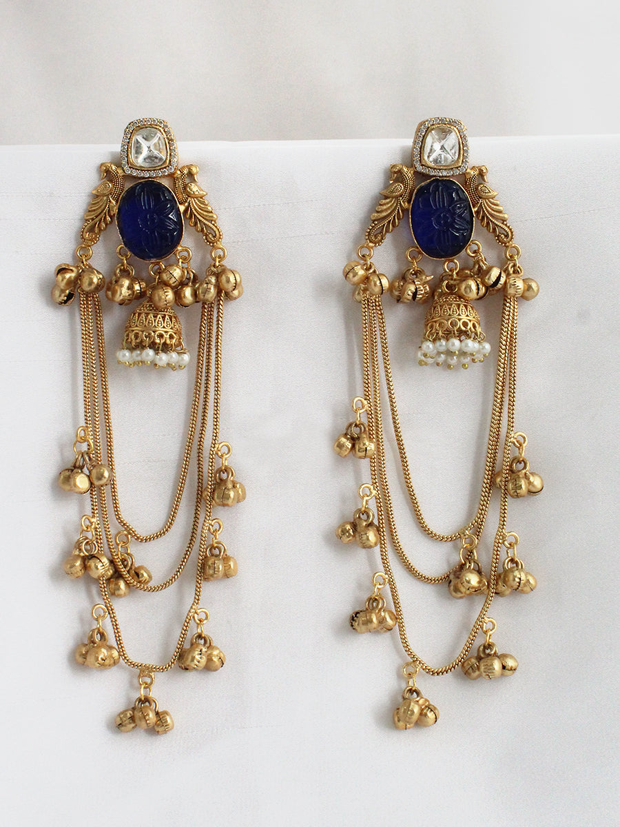 Saanjh Long Jhumki Earrings-Blue