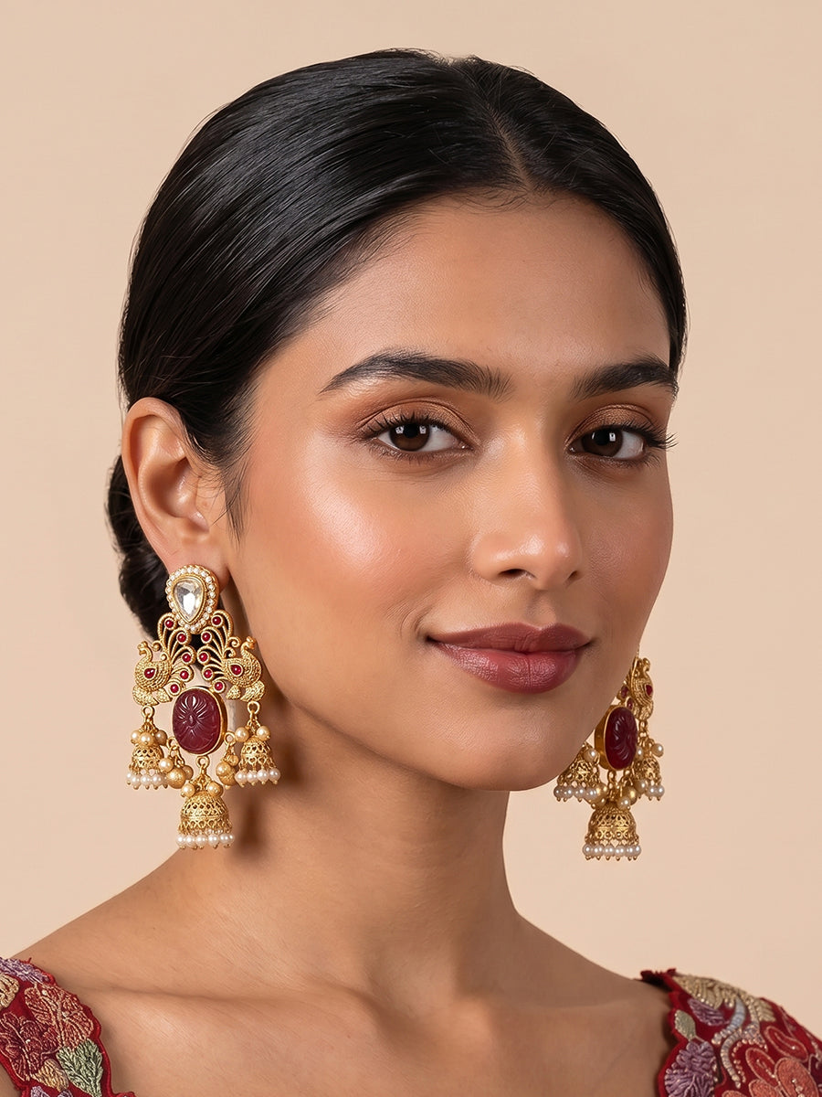 Dhanvi Jhumki / Jhumka Earrings-Ruby Pink