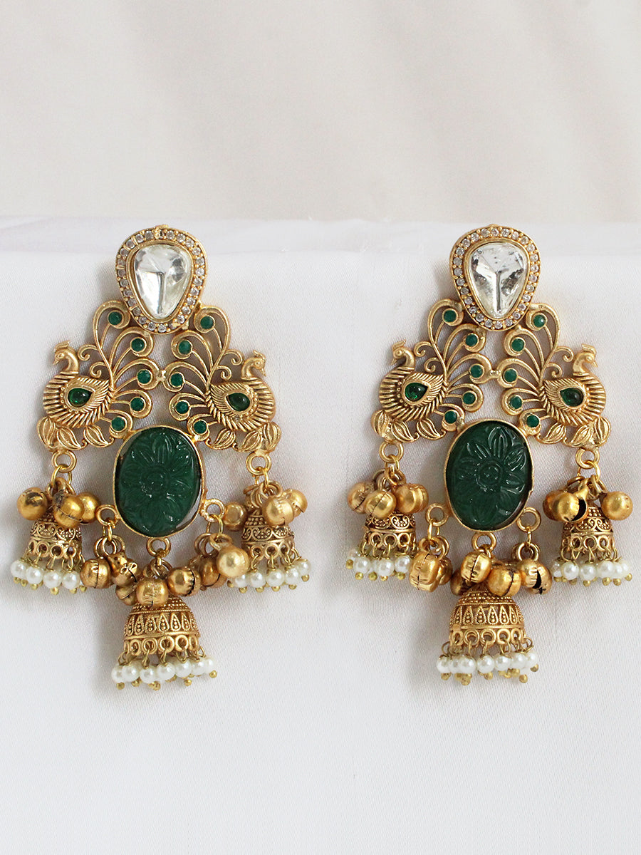 Dhanvi Jhumki / Jhumka Earrings-Green
