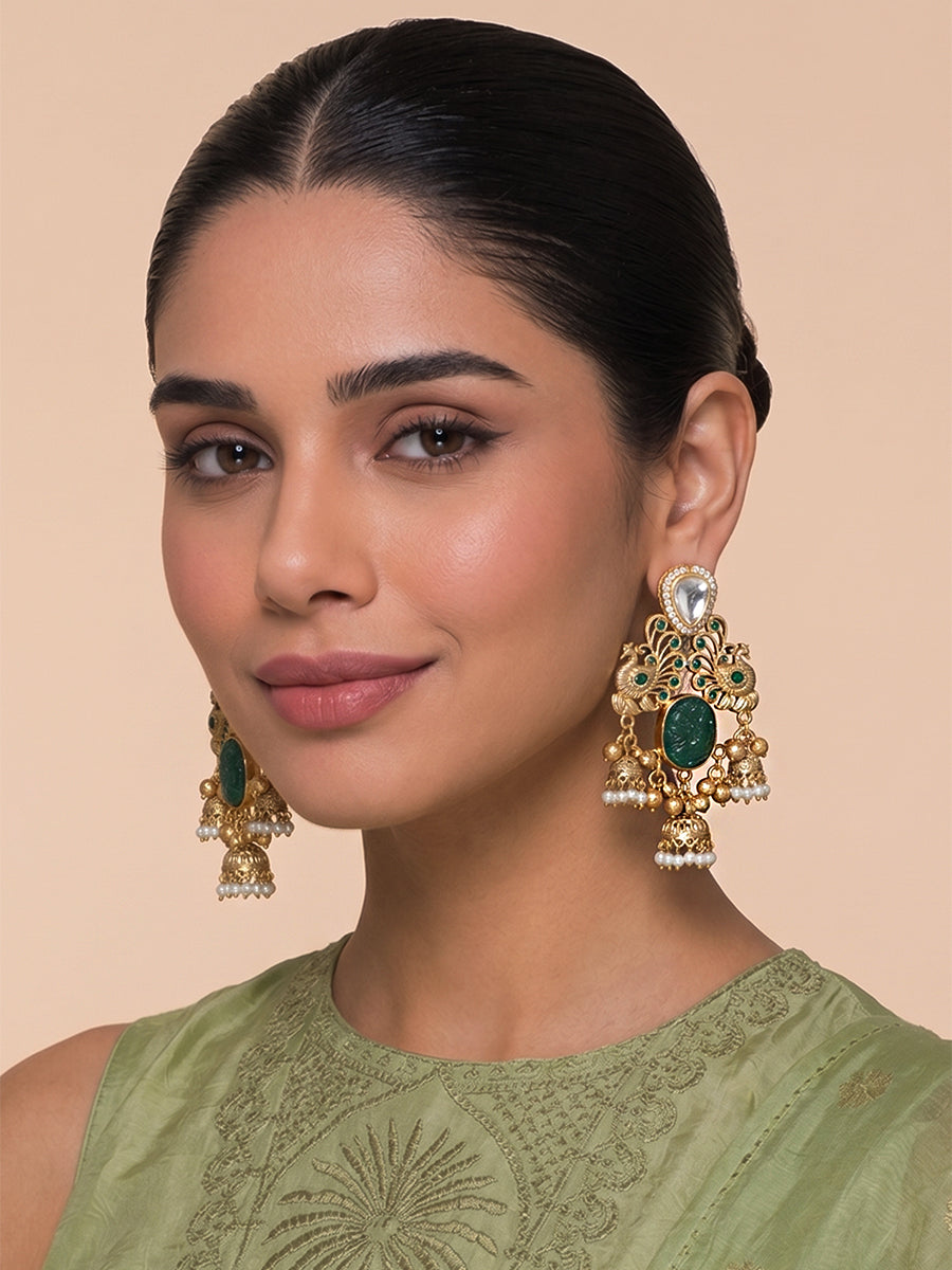 Dhanvi Jhumki / Jhumka Earrings-Green