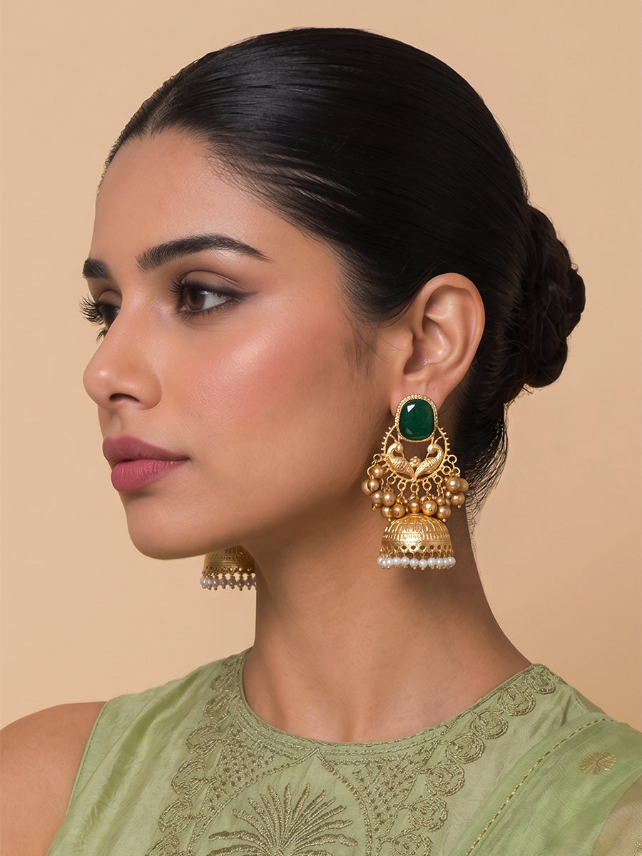 Ujjaini Jhumki Earrings-Green