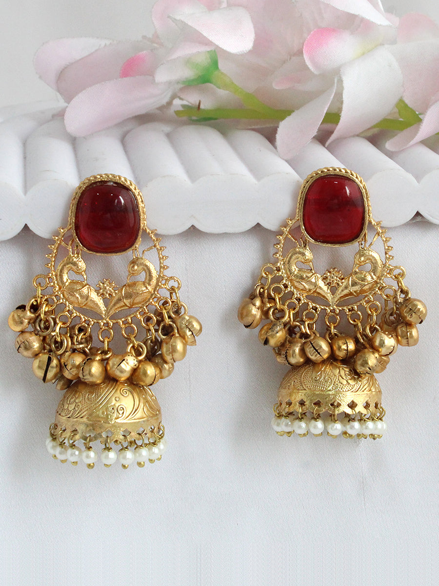 Ujjaini Jhumki Earrings-Maroon