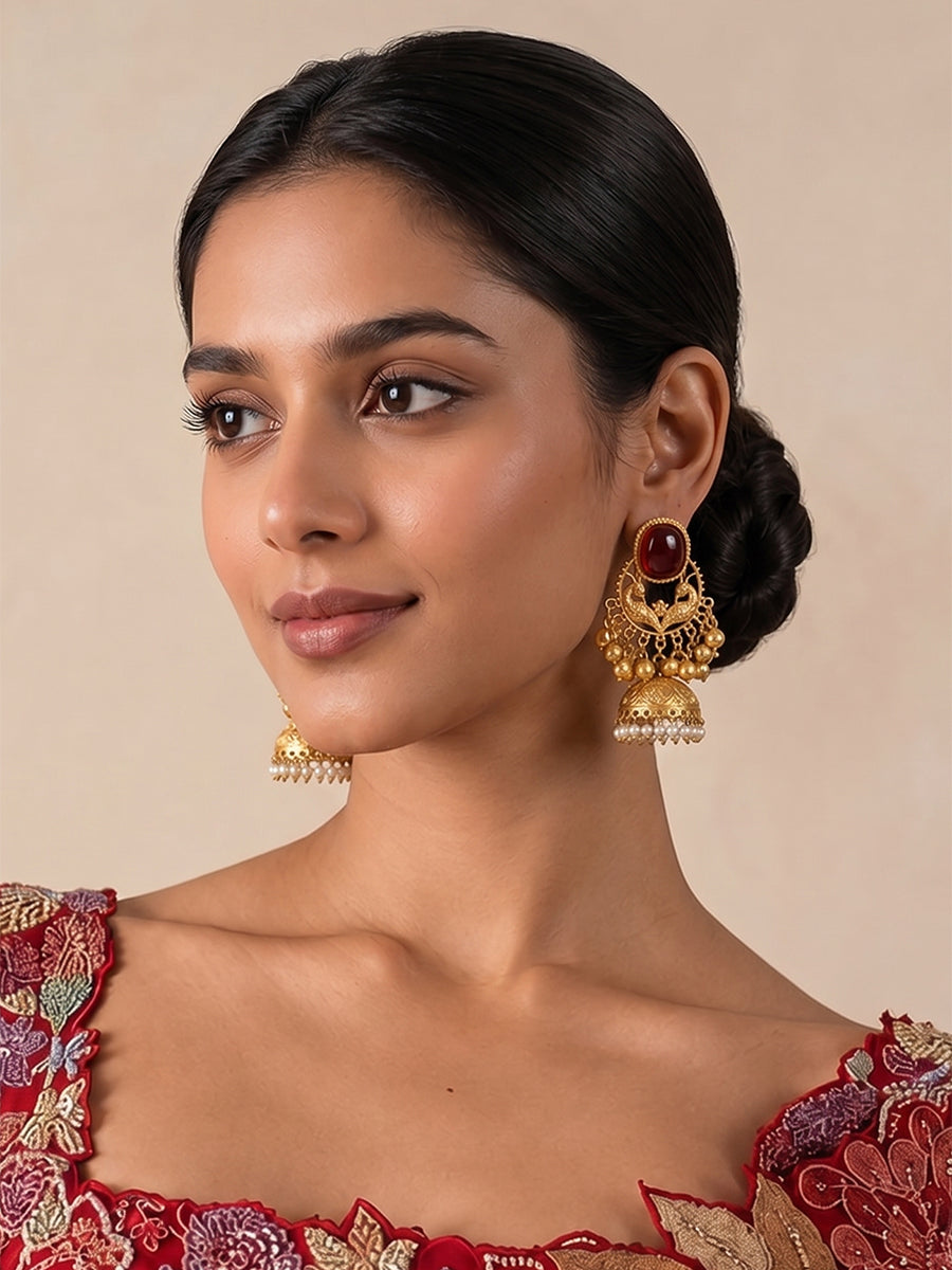 Ujjaini Jhumki Earrings-Maroon